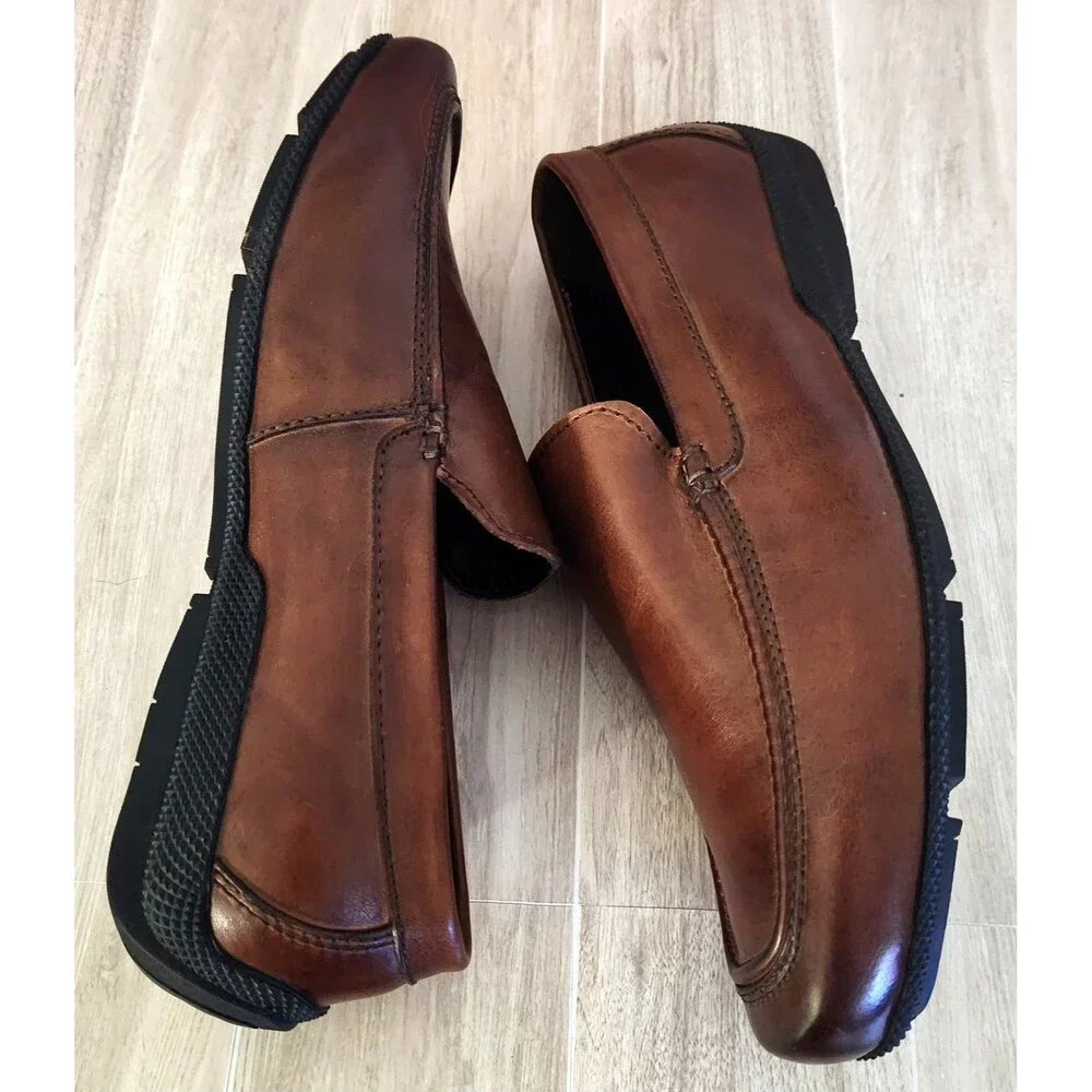 Kenneth Cole Reaction Men's Loafers Size 8.5 Brown Leather Dress Shoes Spin Off